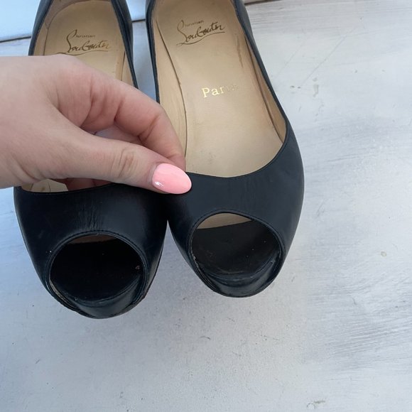 Christian Louboutin Very Prive Black Leather Peep Toe Pumps Heels - Picture 6 of 14